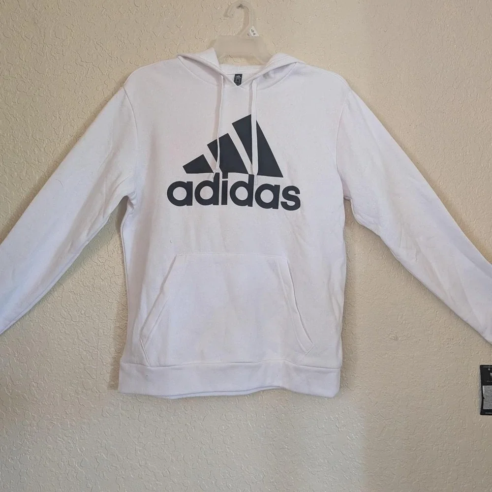 Adidas Golf Mens White Pullover Drawstring Hoodie Black Logo Size Medium NEW